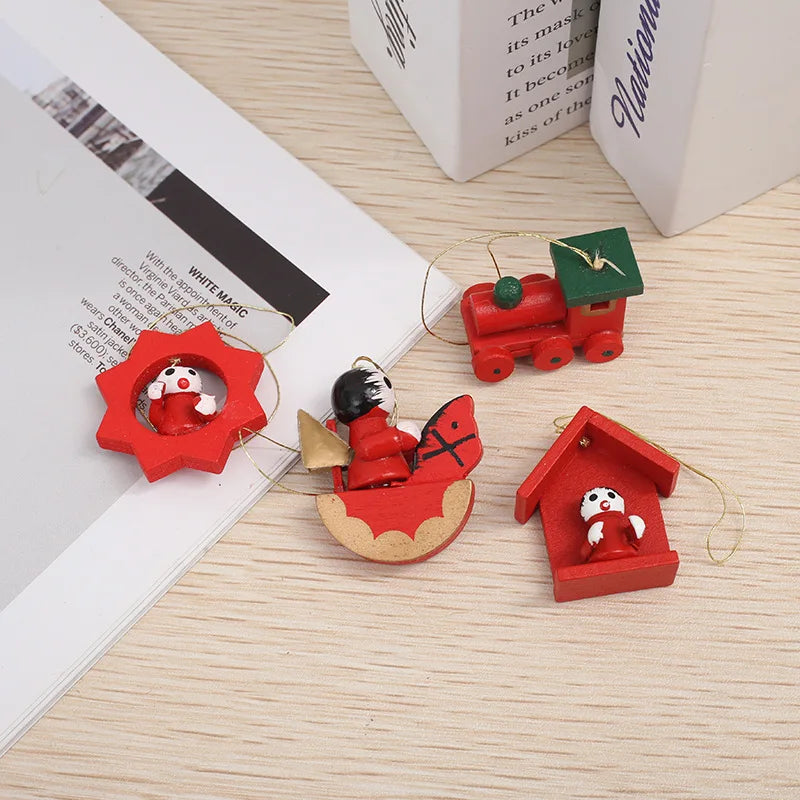 30-Pc Wooden Christmas Tree Pendant Ornaments | Cartoon Dolls Christmas Tree Ornaments QXL