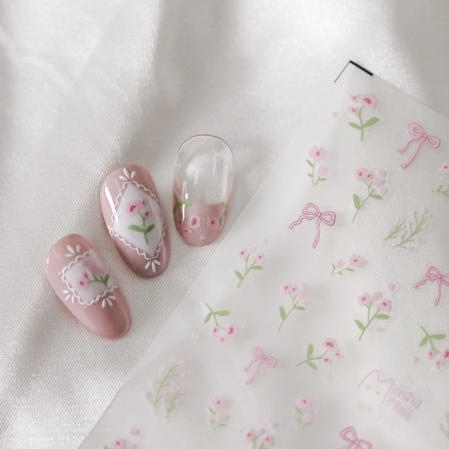 5D Floral Nail Stickers | Pink Daisy Rose Butterfly Decals Nail Art Stickers QXL