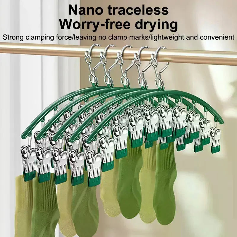 10-Clip Stainless Steel Sock & Clothes Drying Rack | Windproof Clothes Drying Rack QXL