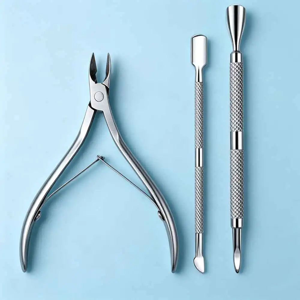 3-Piece Stainless Steel Cuticle Nipper Pusher & Remover Set Cuticle Manicure Set QXL