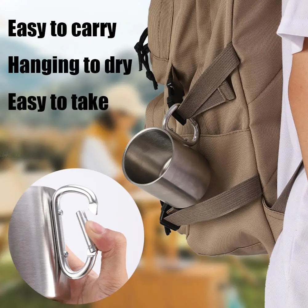 Stainless Steel Camping Mug with D-Shape Carabiner Handle Camping Mug QXL