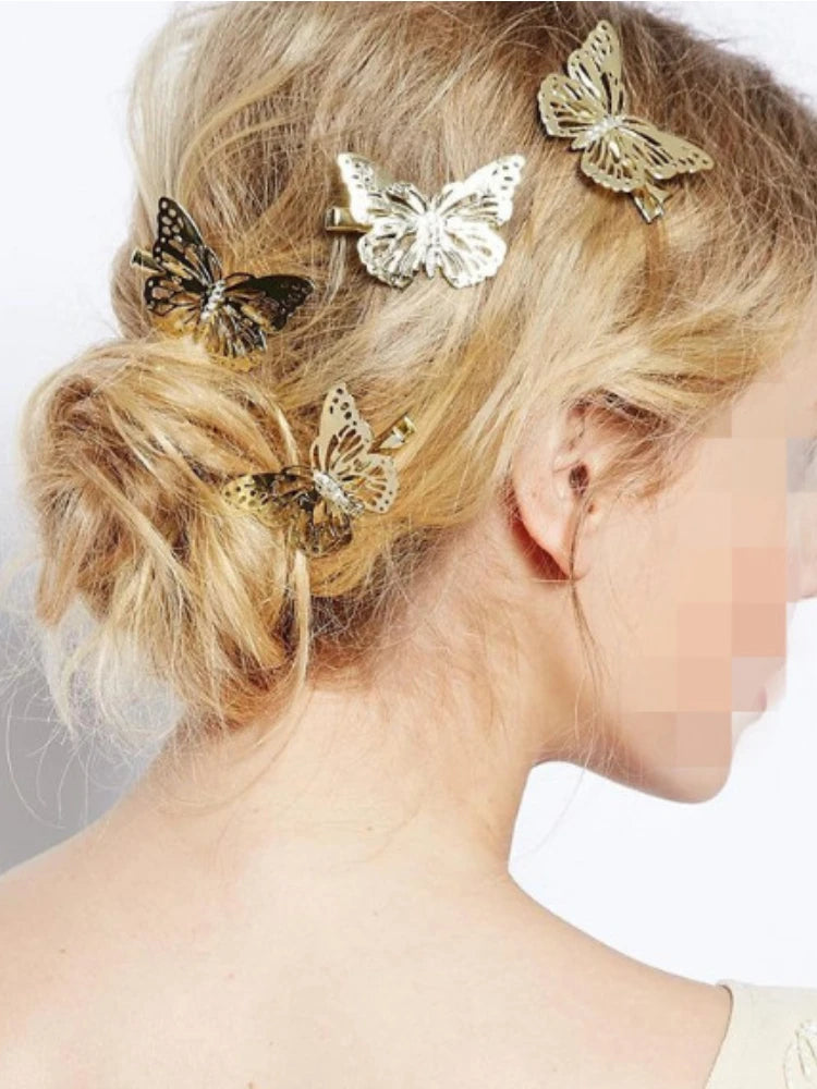 Shiny Metal Butterfly Hair Clip | Golden Bridal Hairpin Butterfly Hair Clip QXL