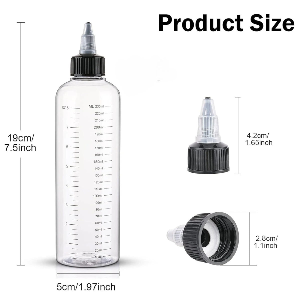 3-Pack 230ml Graduated Refillable Bottles | Twist Cap Liquid Refillable Liquid Bottles QXL