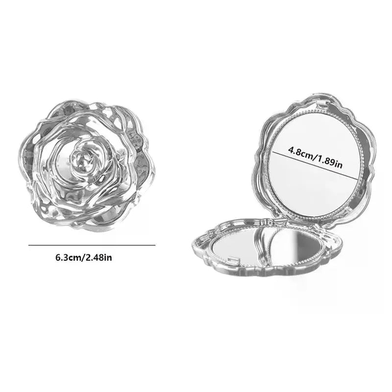 Retro Rose Compact Pocket Mirror | Double-Sided Magnifying Compact Makeup Mirror QXL