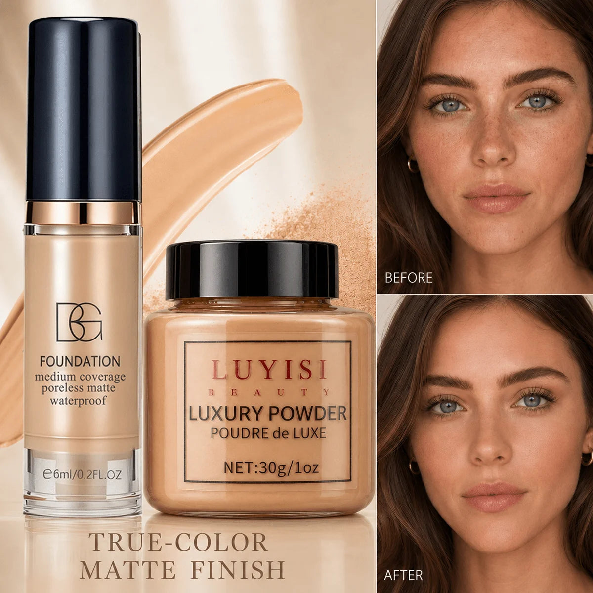 Matte Loose Powder & Waterproof Foundation Makeup Set Face Makeup Set QXL