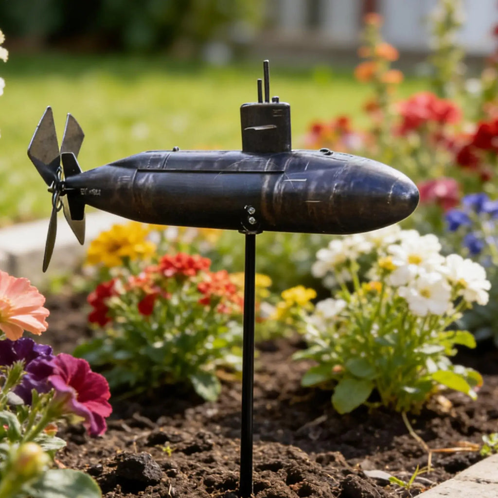 Submarine Wind Spinner – Metal Rotating Garden Sculpture Garden Wind Spinner QXL