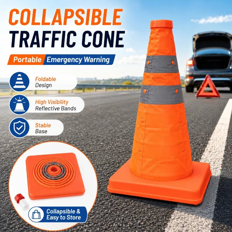 Collapsible Reflective Traffic Cone | Portable Safety 30–70cm Collapsible Safety Cone QXL