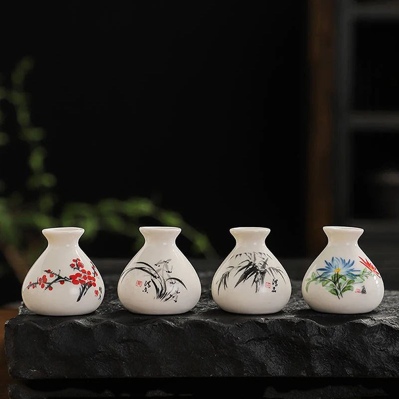 Retro Mini Chinese Ceramic Vase | White Enamel Home Décor Mini Ceramic Vase QXL