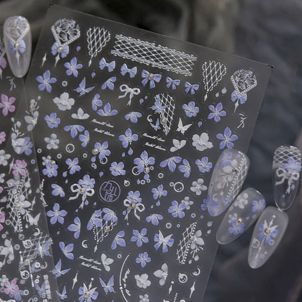 5D Nail Stickers Butterfly Lace Rhinestone Decals | NAILFYOU Nail Art Stickers QXL