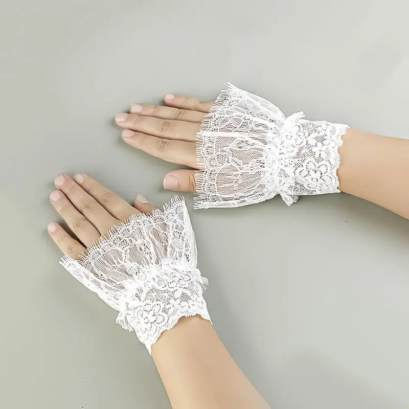 Women's Lace Fake Arm Sleeves | Tassel Pleated Cuff Accessory Lace Arm Sleeves QXL