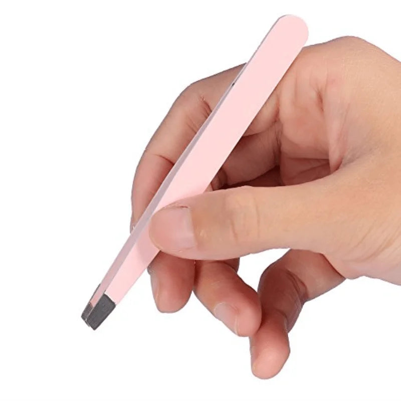 Stainless Steel Slant Tip Precision Tweezer for Eyebrows Precision Tweezer QXL Pink Flat Mouth