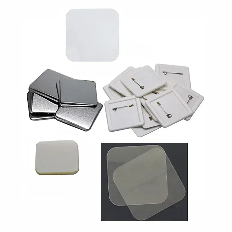 50/100-Pc 50mm Square Pin Badge Parts Set | Button Maker Badge Parts Set QXL