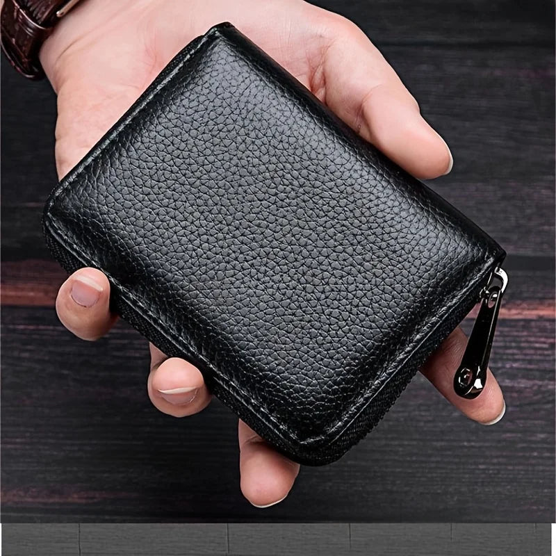 PU Leather Card Holder with Zippered Coin Pocket | Unisex Leather Card Wallet QXL