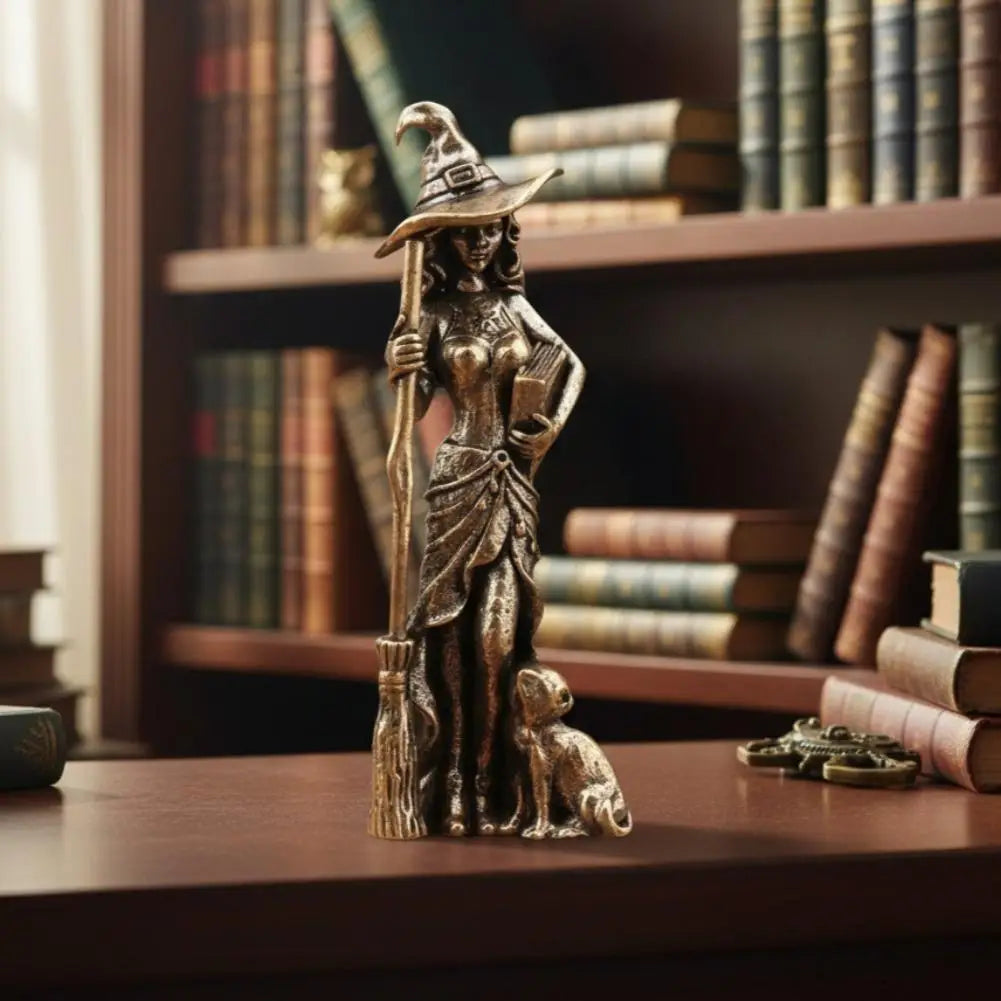 Moon Witch & Wizard Copper Figurine | Mystical Home Décor Decorative Figurine QXL