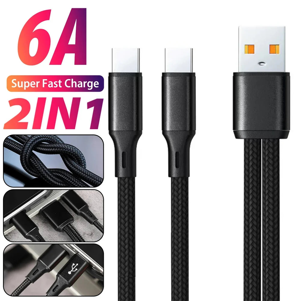 2-in-1 Y Splitter Fast Charging Cable USB-C & Micro USB 5A 1.2m USB Charging Cable QXL