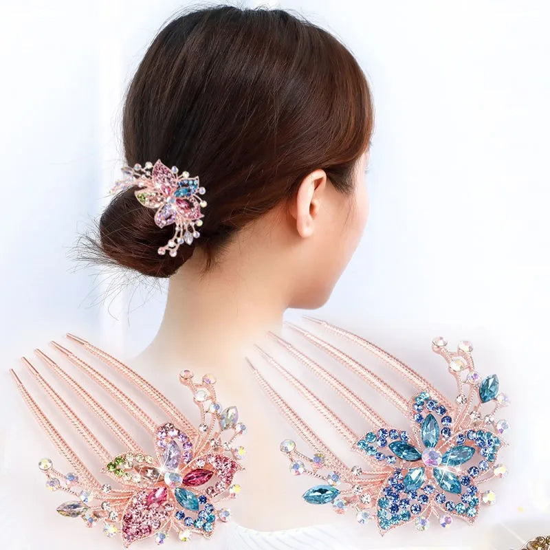 Crystal Rhinestone Flower Hair Comb | Elegant Women's Accessory Rhinestone Hair Comb QXL