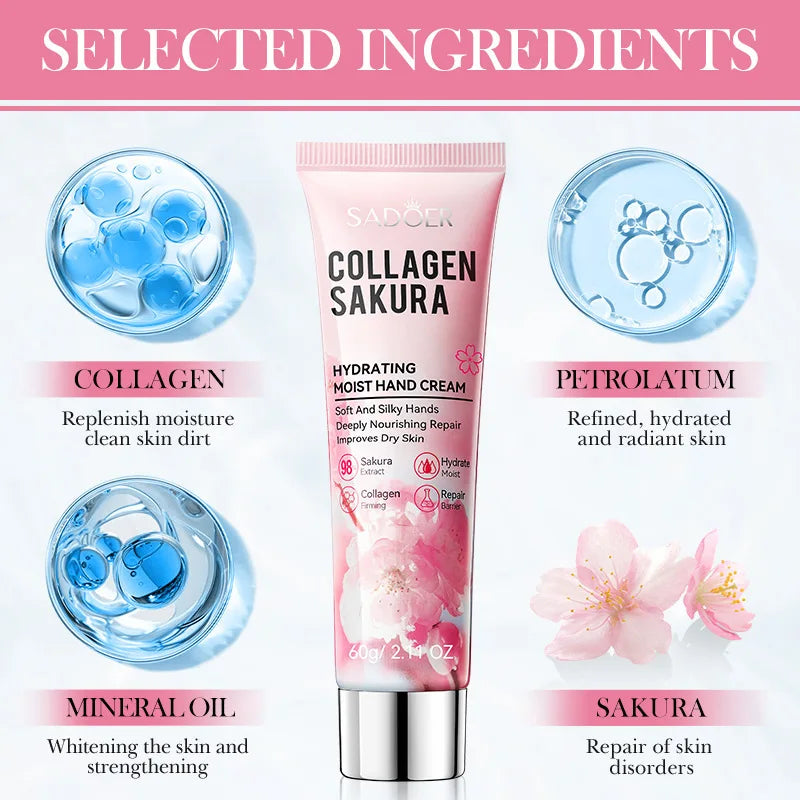 SADOER Sakura Collagen Hand Cream Moisturizing & Brightening 60g Hand Cream QXL