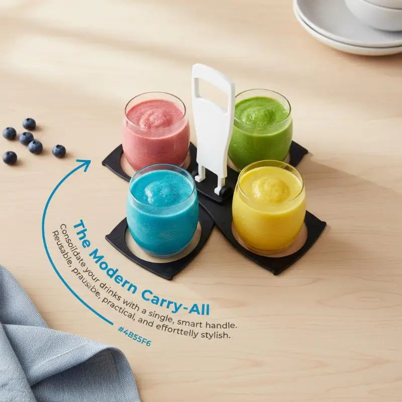 Foldable 4-Cup Rotating Drink Holder with Handle Cup Holder Carrier QXL