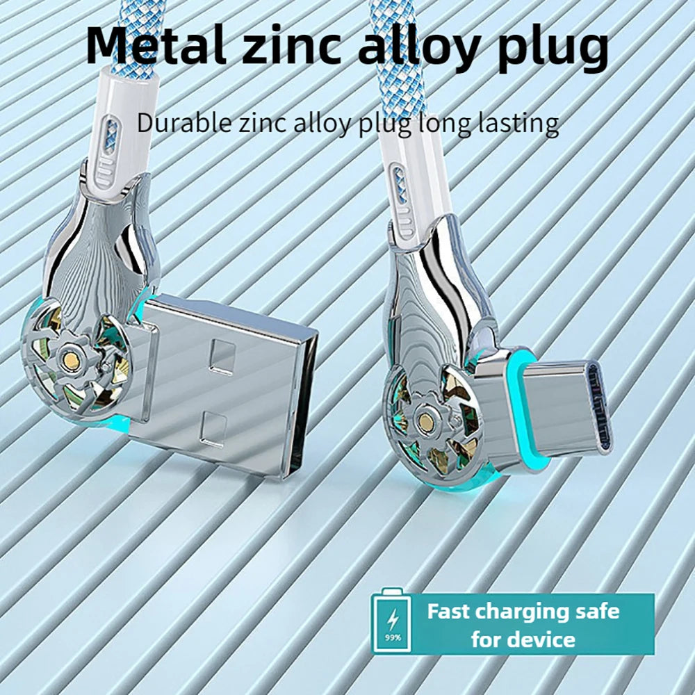 180° Rotating USB-A to USB-C Fast Charging Cable | LED & Braided USB Charging Cable QXL