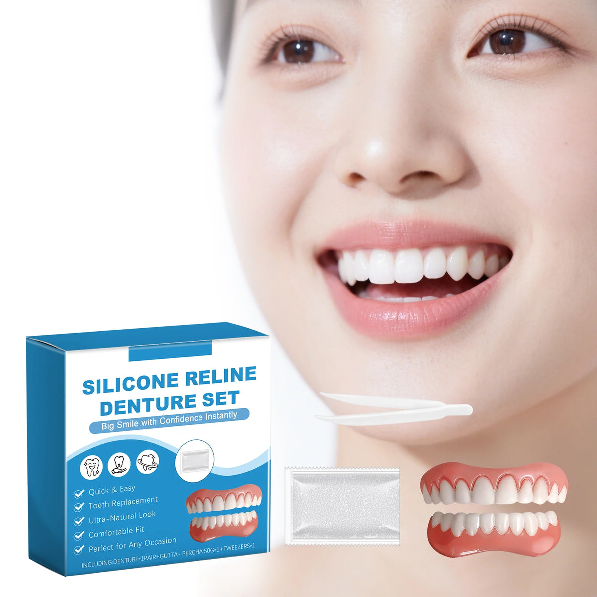 Silicone Temporary Denture Veneer Kit | Upper & Lower Set Temporary Denture Kit QXL
