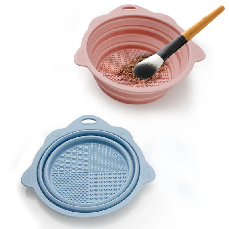 Silicone Makeup Brush Cleaning Bowl & Folding Holder Brush Cleaning Bowl QXL