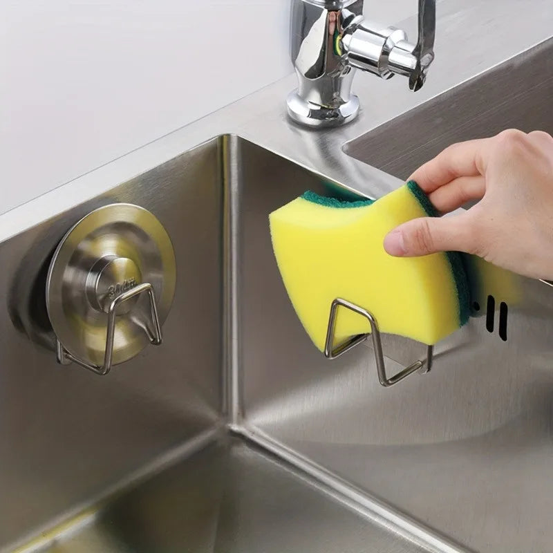 No-Drill Wall-Mount Sponge Drain Rack | Stainless Steel Hook Sink Sponge Rack QXL