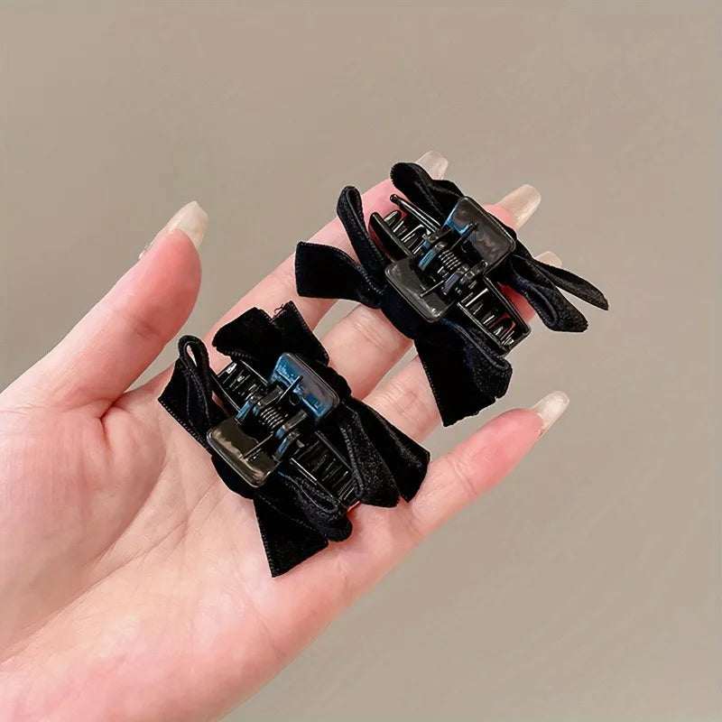 Black Velvet Bow Hair Claw Clips | 1/2/4/6 Pack Set Hair Claw Clip QXL black 2pcs