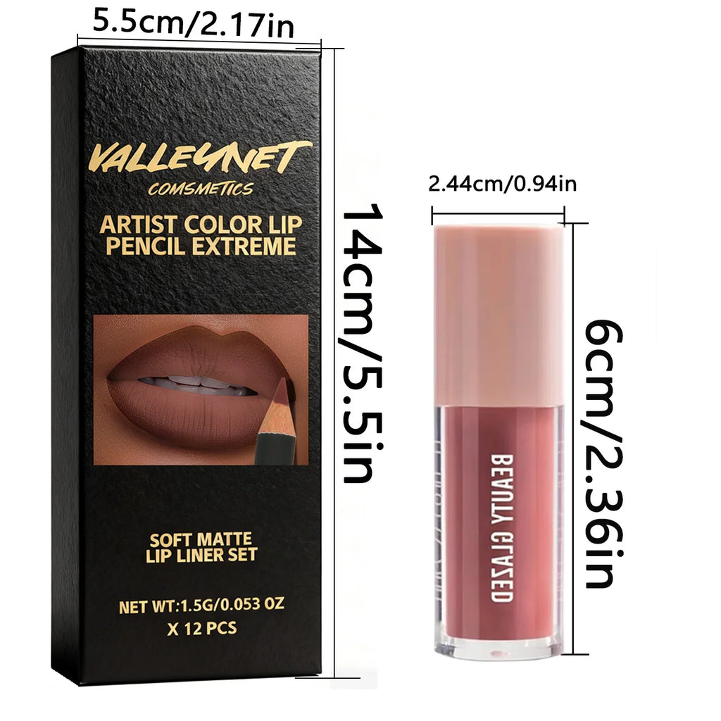12-Pc Waterproof Matte Lip Liner & Gloss Set | Nude Lip Kit Lip Liner & Gloss Set QXL