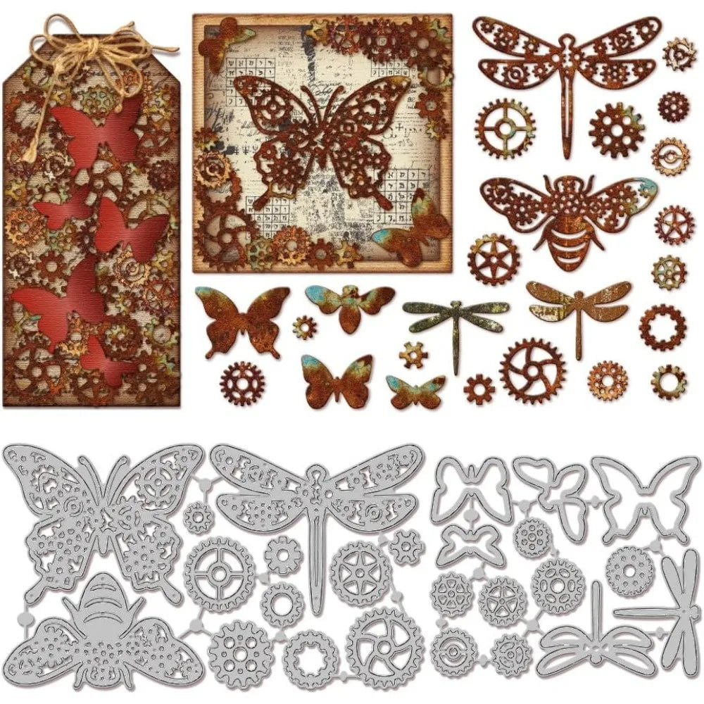 Steampunk Gear Wings Cutting Dies – Butterfly Bee Dragonfly Metal Cutting Dies QXL