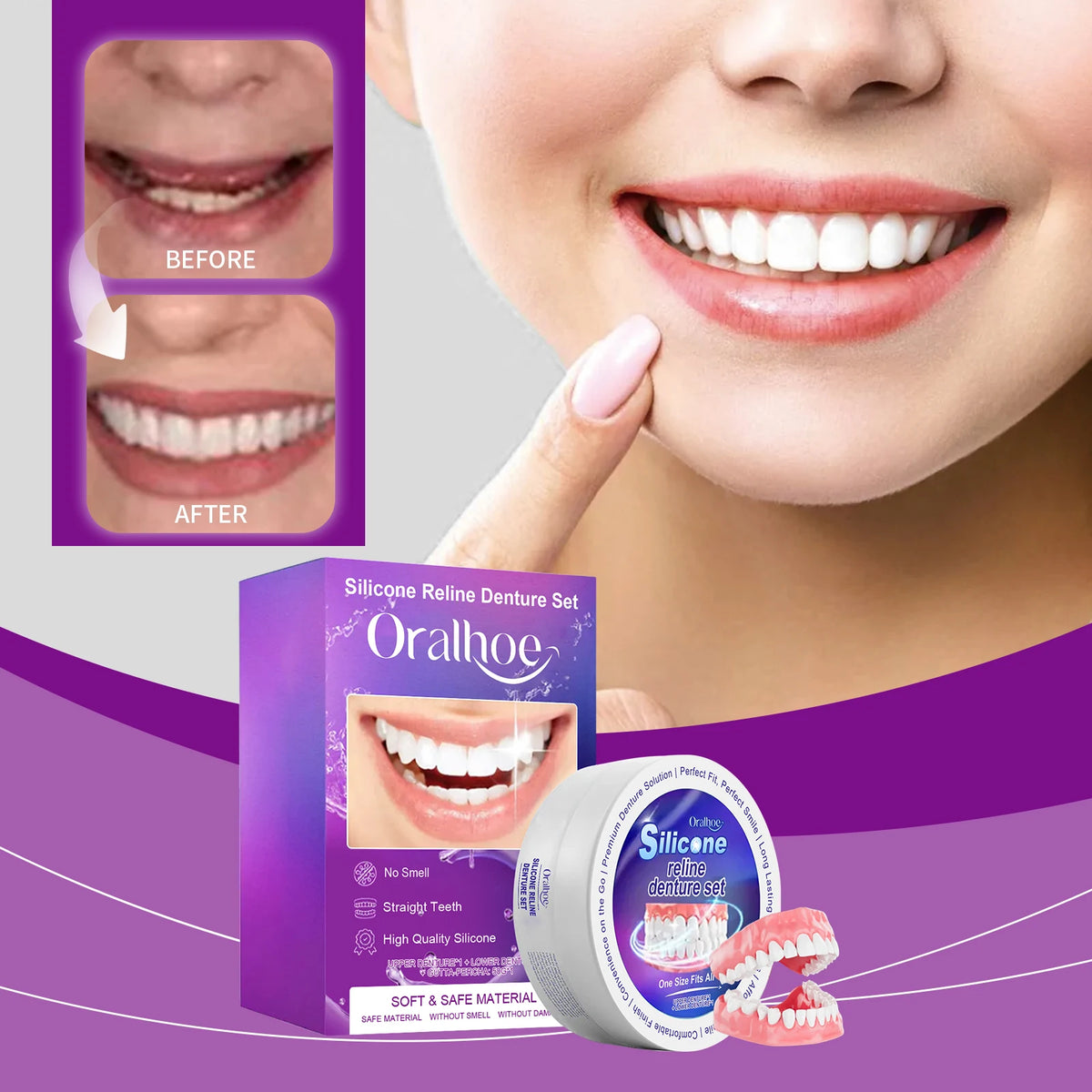 Silicone Temporary Denture Set | Flexible Simulation Teeth Temporary Denture Set QXL