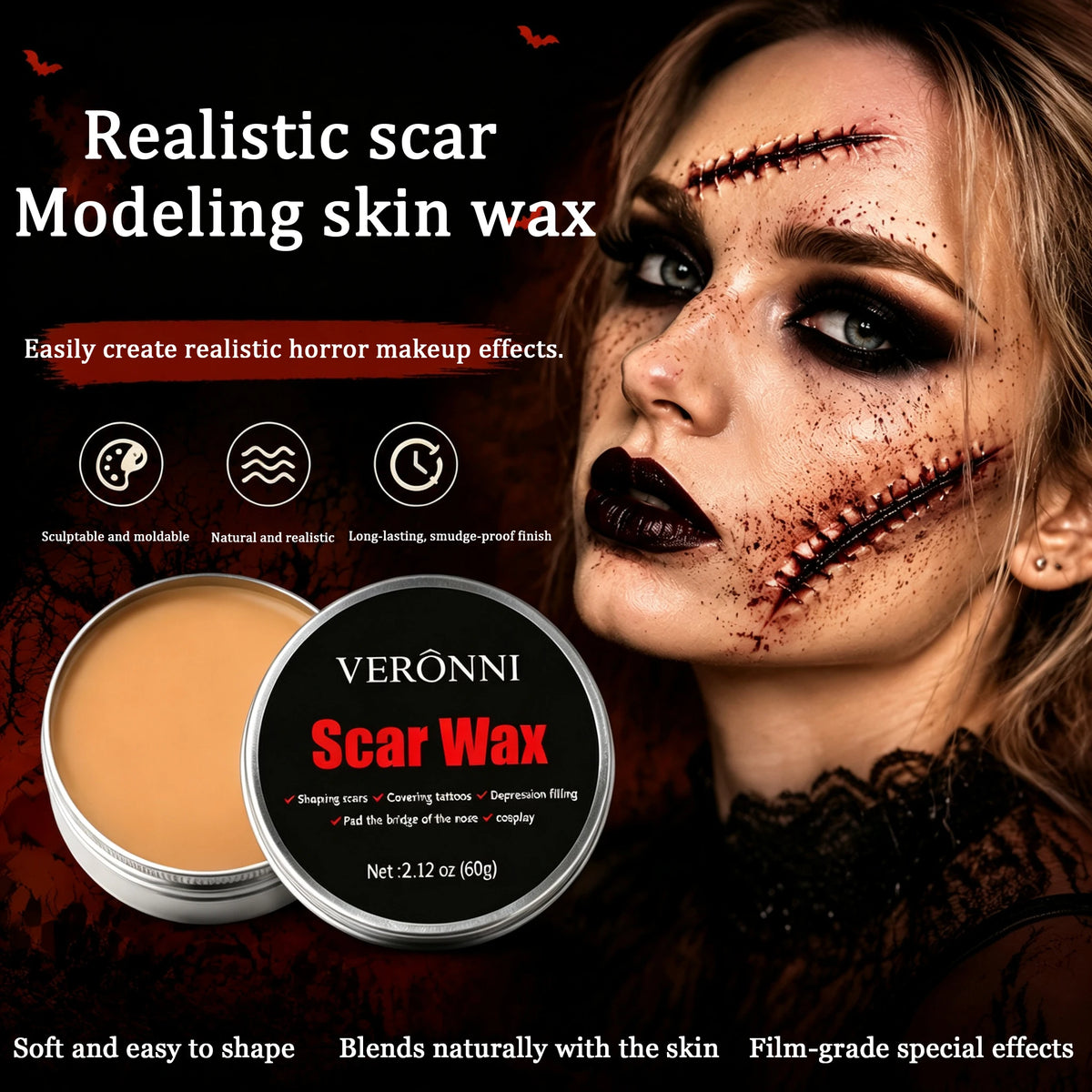 Halloween Scar Wax 2-Pack | Fake Scar Cosplay Makeup 60g SFX Scar Wax QXL