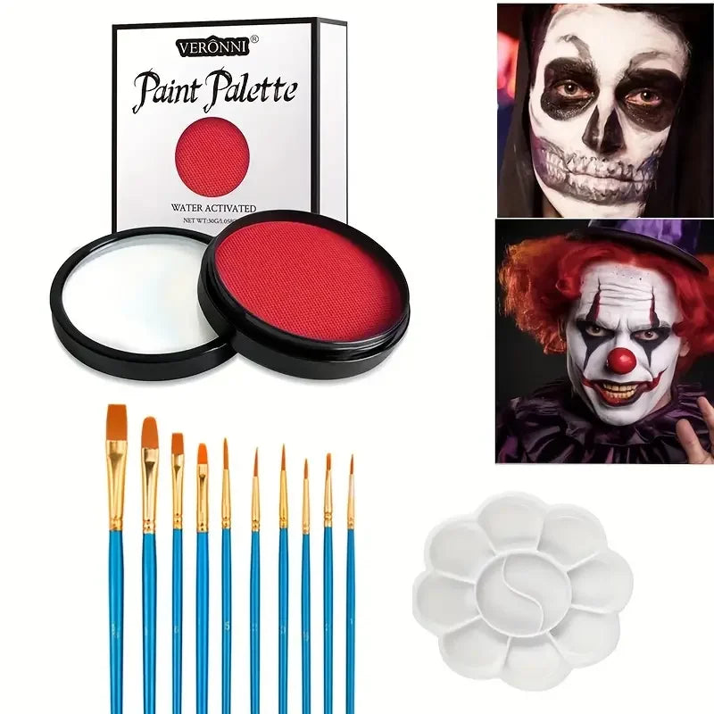 VERONNI 30G Water-Based Face & Body Paint Set | 10 Brushes Face & Body Paint QXL 3pcs red