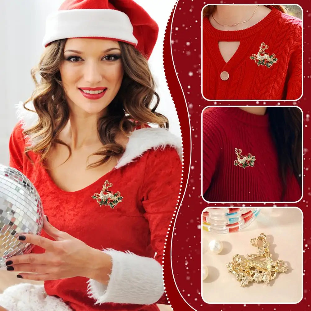 Christmas Rhinestone Brooch | Santa, Elk & Penguin Holiday Pin Holiday Brooch Pin QXL