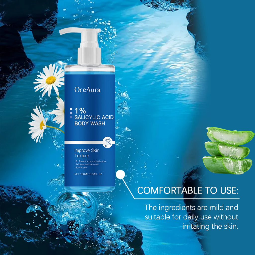 OceAura Salicylic Acid Body Wash 100ml | Exfoliating Shower Gel Exfoliating Body Wash QXL