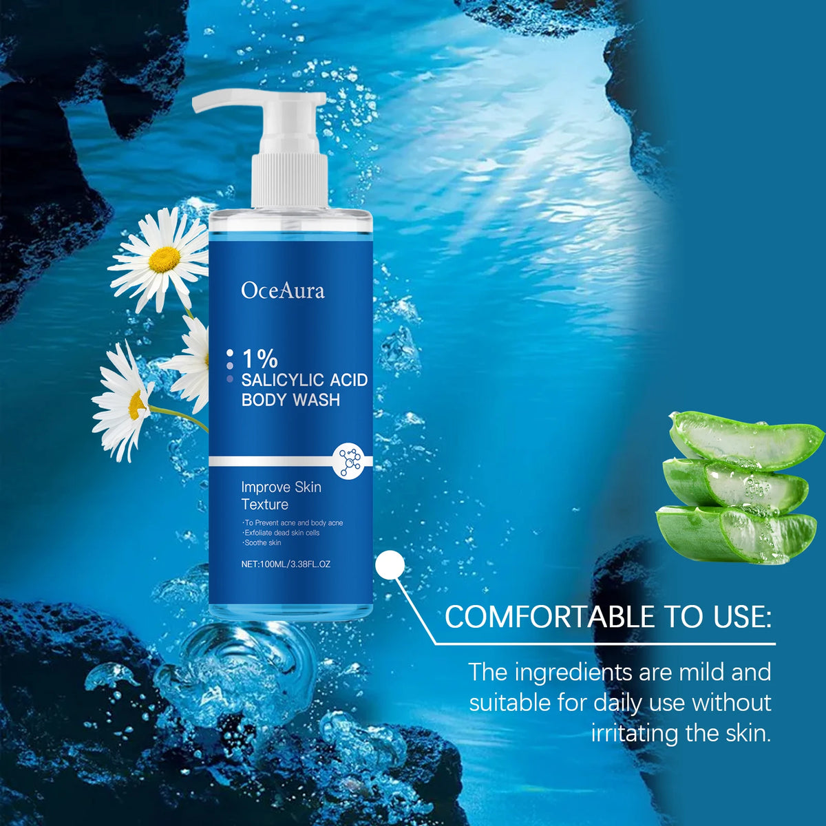 OceAura Salicylic Acid Body Wash 100ml | Exfoliating Shower Gel Exfoliating Body Wash QXL