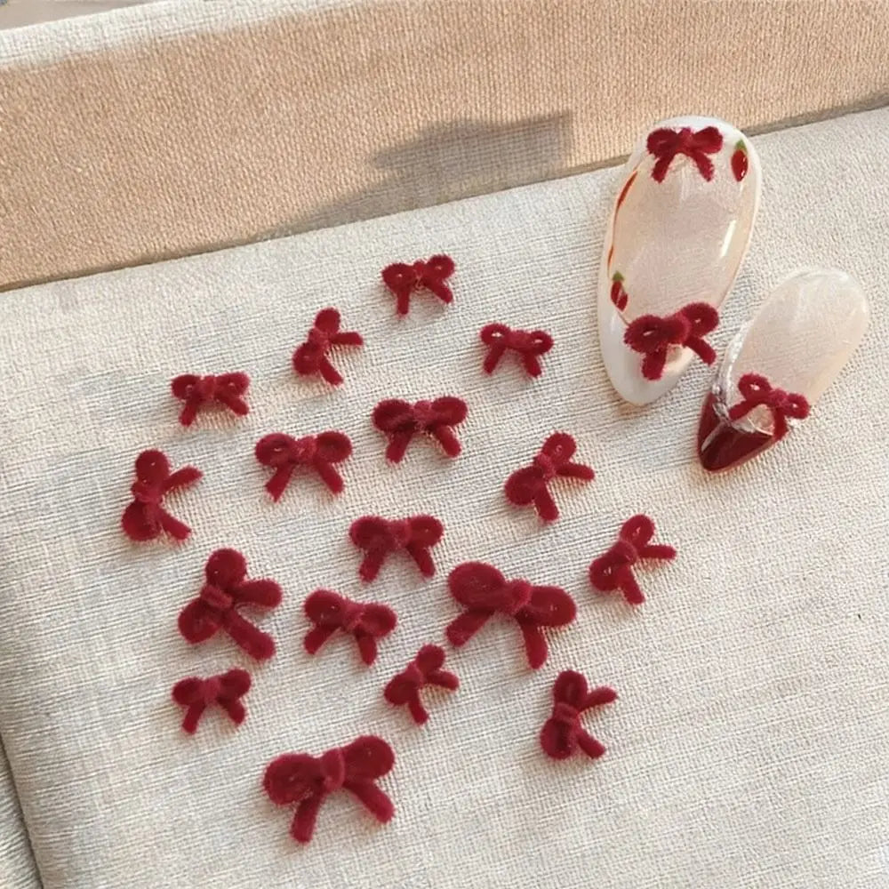Velvet Bow & Resin Flower Nail Charms | 10-Pc DIY Set Nail Art Charms QXL