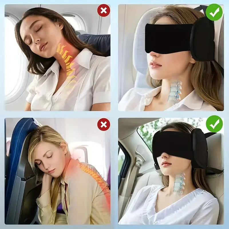Memory Foam Travel Neck Pillow & 3D Eye Mask Set Travel Sleep Set QXL