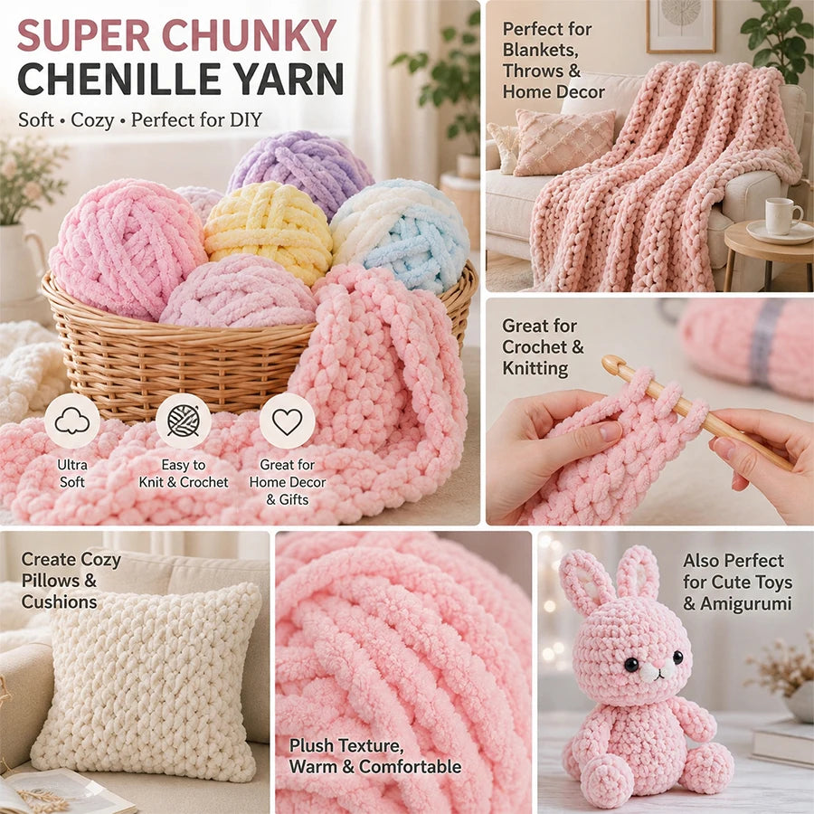 Super Thick Chunky Polyester Yarn | DIY Knitting & Crochet Chunky Craft Yarn QXL