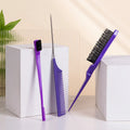 3-Piece Hair Braiding Kit | Rat Tail, Edge & Teasing Brush Set Hair Styling Tool Set QXL Purple (set of 3)