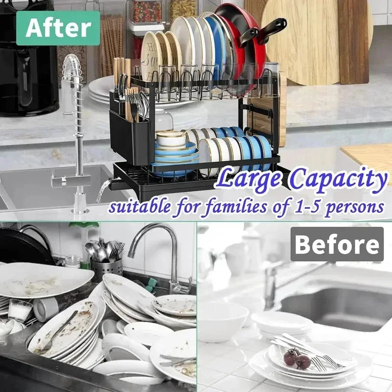 Metal 2-Tier Dish Drying Rack with Removable Drip Tray Dish Drying Rack QXL