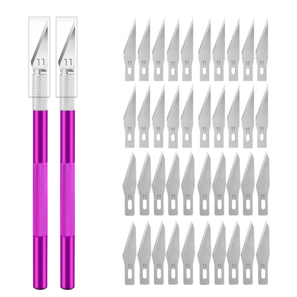 10-Pc Metal Craft Knife Kit + 40 #11 Blades | PCB & DIY Craft Knife Set QXL M264 Purple