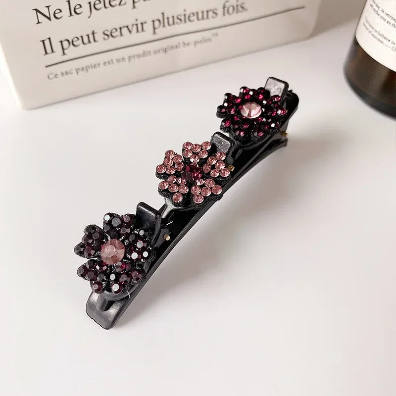 Korean Braided Rhinestone Hair Clip | Double Layer Hairpin Rhinestone Hair Clip QXL No.13