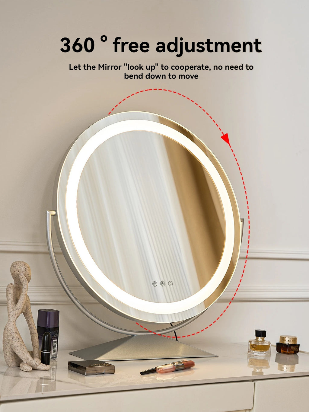 LED Lighted Round Makeup Mirror | Desktop Vanity Mirror Lighted Vanity Mirror QXL