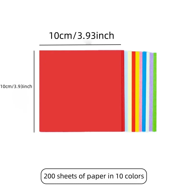 200-Piece 10-Color Square Origami Paper Set | Mixed Colors Origami Paper Set QXL 200Sheet
