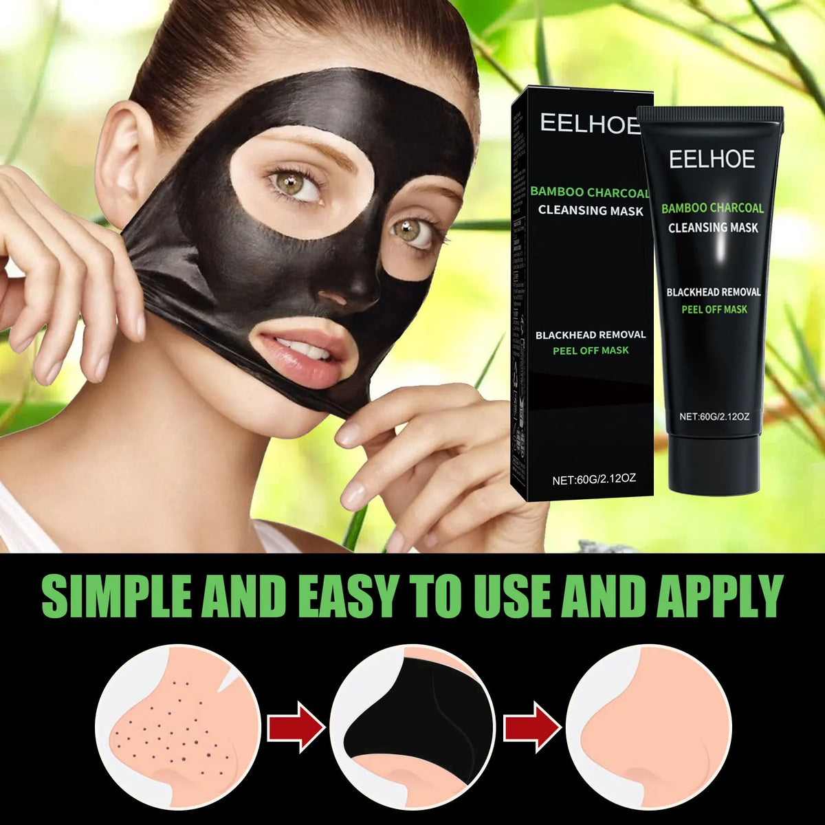 Eelhoe Bamboo Charcoal Peel-Off Mask | Deep Cleanse 60g Peel-Off Face Mask QXL
