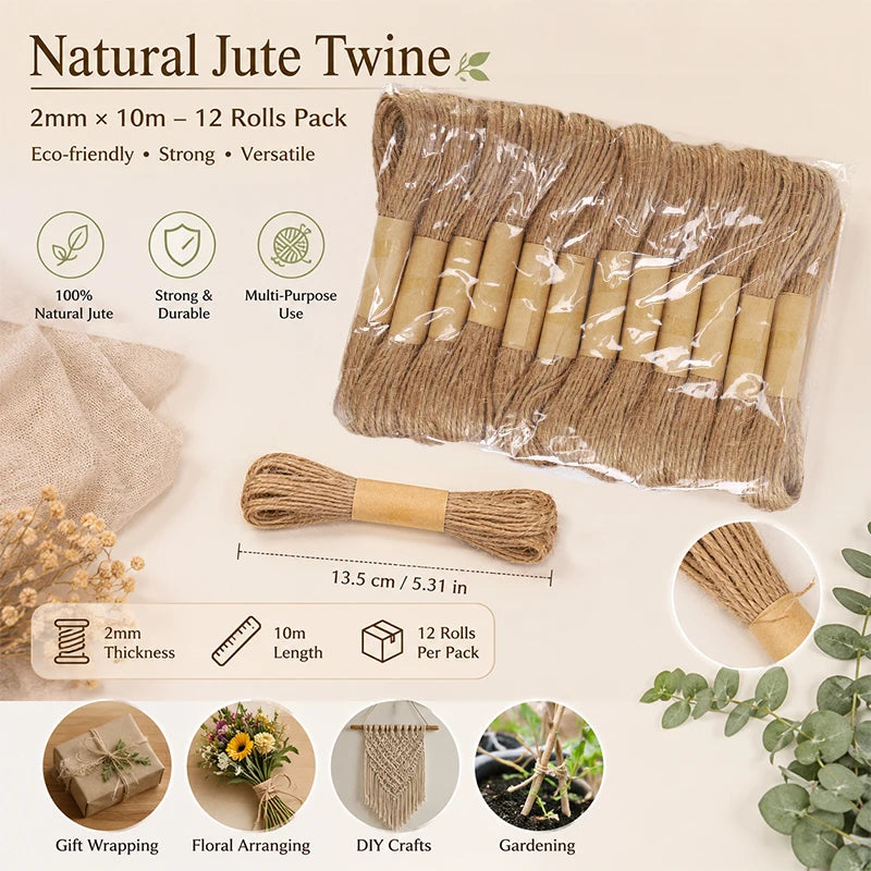 Natural Jute Rope 2mm x 10m | Braided Linen Cord for Crafts Craft Rope QXL