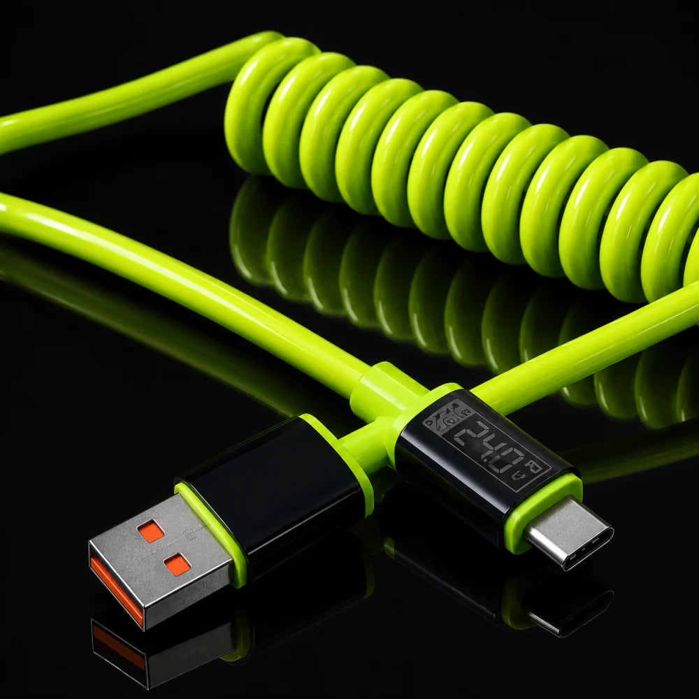 USB-C Retractable Fast Charging Cable 6A | Type-C Spring USB-C Charging Cable QXL