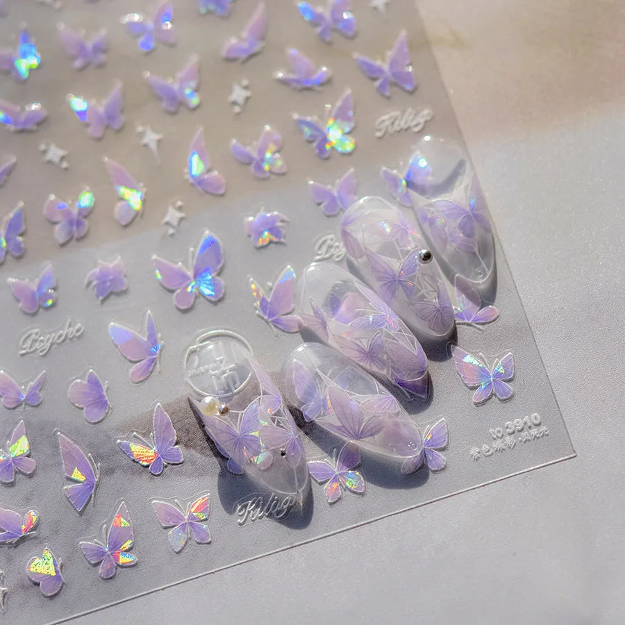 5D Kawaii Butterfly Nail Art Stickers | Glitter Shell Decals Nail Art Stickers QXL