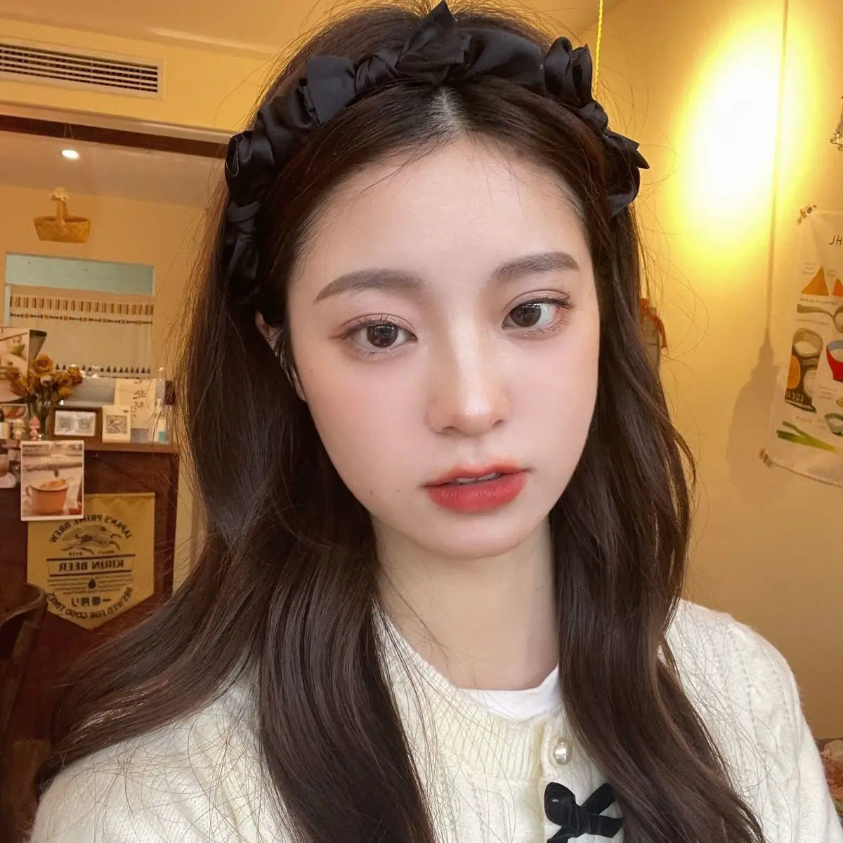 Black Satin Bow Headband | Korean Style Hair Accessory Satin Bow Headband QXL
