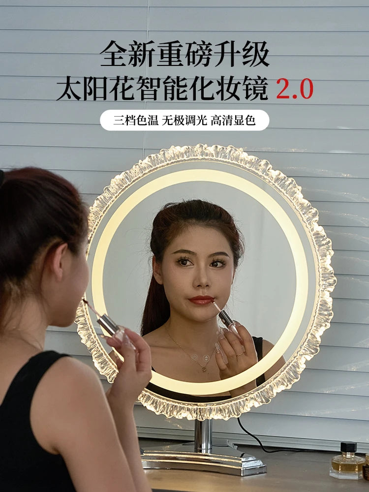 LED Lighted Desktop Vanity Mirror | Touch Control Rotating LED Vanity Mirror QXL